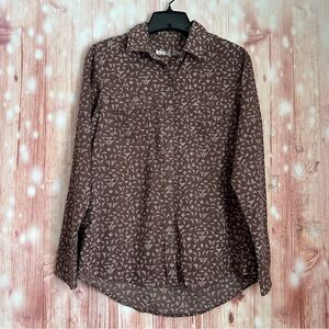 REI Women’s Brown Triangle Geometric Pattern Button Down Outdoor Hiking Shirt XS